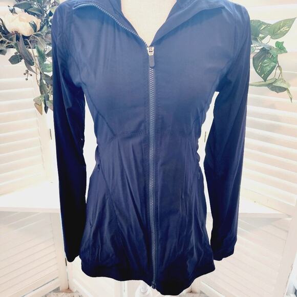 LULULEMON BLUE HOODED GATHERED WAIST ZIP POCKET JACKET SIZE 4 - Picture 2 of 12